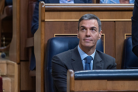 Spanish Prime Minister Pedro Sánchez attends the government question time session in the Congress of Deputies.