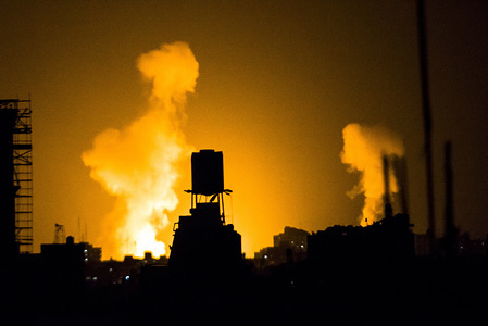 A fireball seen exploding during Israeli air strikes in the northern Gaza Strip.