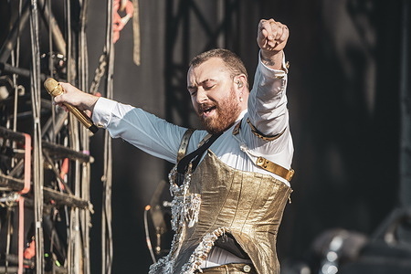 The British singer Samuel Frederick Smith better known as Sam Smith performs live in the concert at Mad Cool Festival 2023 in Madrid.