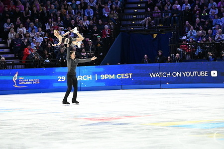 Alisa Efimova and Misha Mitrofanov of United States perform their routine during the Pairs Short program at the ISU Figure Skating World Championships 2026 at the O2 Arena. ISU Figure Skating World Championships 2026 takes place from 24th to 29th of March.