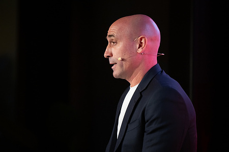 Former RFEF president Luis Rubiales seen during the book premiere “Kill Rubiales” at Espacio Evenco Madrid.