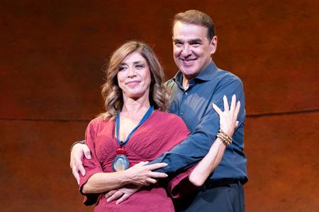 Luis Merlo and Eva Isanta seen during the presentation of "God of Carnage" at the Alcázar Theatre.