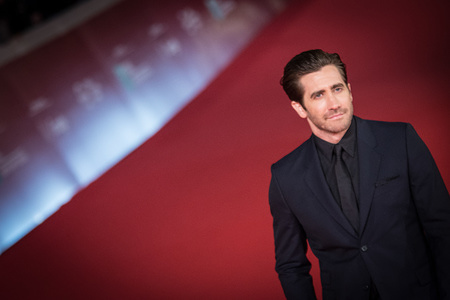 Jake Gyllenhaal seen walking a red carpet for 'Stronger' during the 12th Rome Film Fest at Auditorium Parco Della Musica.