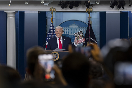U.S. President Donald Trump speaks to members of the media during a press briefing in the James S. Brady Press Briefing Room at the White House. The remarks came days after Trump threatened a 10 percent import tax on goods from eight European countries that have expressed support for Denmark amid his calls for the United States to take control of Greenland, a semi-autonomous Danish territory.