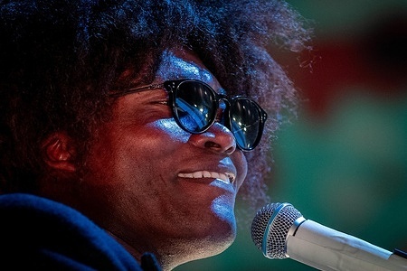 Benjamin Clementine, the British singer, composer and multi‑instrumentalist, performs live on stage during the Vodafone Paredes de Coura.
