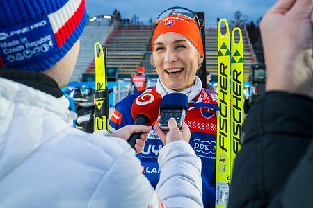 Anastasiya Kuzmina of Slovakia seen during the official training for the BMW IBU World Championships Biathlon 2024 in Nove Mesto na Morave.
