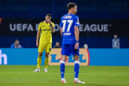 Milan Škriniar of Fenerbahce reacts during the UEFA Europa League match between GNK Dinamo and Fenerbahce at the Maksimir Stadium. Final Score; GNK Dinamo 3 : 1 Fenerbahçe SK