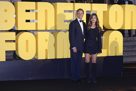 Alessandro Benetton (l ) and Martina Ferragamo (r) attend the Benetton Formula premiere at The Space Cinema Moderno.