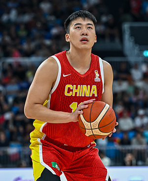 Wang Junjie of China seen in action during the FIBA Basketball World Cup Asian Qualifiers match between Qatar and China at Al Janoub Stadium. Final score Qatar 57 : 83 China.