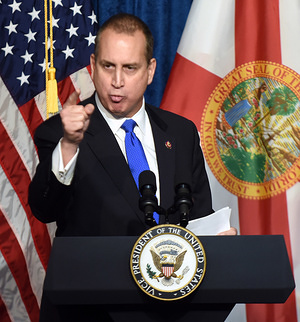 U.S. Representative Mario Diaz-Balart (R-FL) speaks before Vice-President Mike Pence at a Latinos for Trump event at the Nation de Fe church. Diaz-Balart announced that he has tested positive for COVID-19, and is self-isolating.