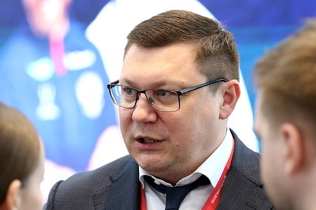 Maxim Mitrofanov, General Secretary of the Russian Football Union (RFU) seen during the XXVIII St. Petersburg International Economic Forum at the Expoforum Convention and Exhibition Center.