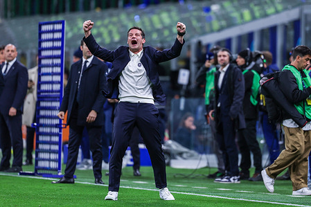 Cristian Chivu Head Coach of FC Internazionale celebrates the victory at the end of the match during Coppa Italia 2025/26 Semi-Finals 2nd Leg football match between FC Internazionale and Como 1907 at San Siro Stadium. Final score; Inter 3 : 2 Como.