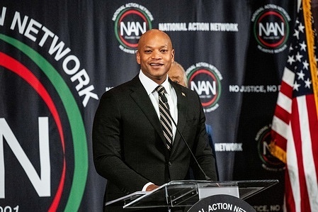 Maryland Governor Wes Moore (D) speaking at the National Action Network (NAN) Annual Martin Luther King, Jr. Day Breakfast at the Mayflower Hotel in Washington, D.C.