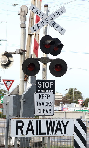 Railway crossing sign seen in Melbourne.
