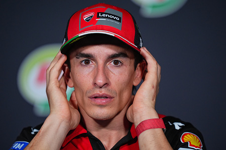 MotoGP rider Marc Marquez of Ducati Lenovo Team speaks during the pre-event press conference ahead of the PT Grand Prix of Thailand 2026 at Chang International Circuit.