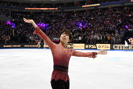 Shun Sato of Japan seen during Exhibition of Champions at the ISU Figure Skating World Championships 2026 at the O2 Arena. ISU Figure Skating World Championships 2026 takes place from 24th to 29th of March in Prague, Czech Republic.