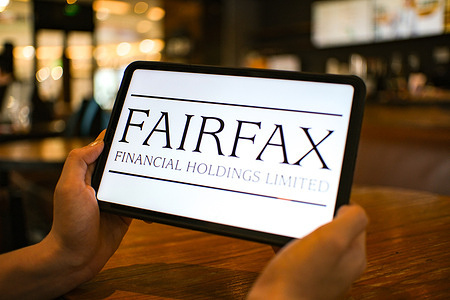 In this photo illustration, the Fairfax Financial Holdings Limited logo is displayed on a tablet screen.
