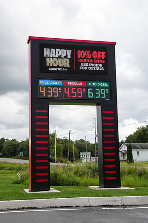 A sign displays the prices of gasoline and diesel at a Rutter's gas station near Milton, Pennsylvania.