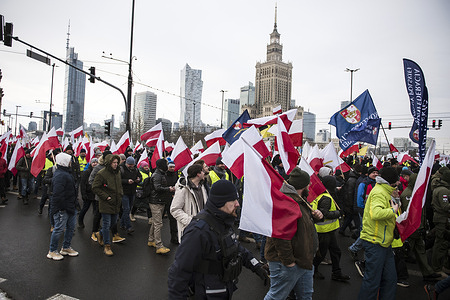 Protesting farmers hold Polish flags and chant slogans during the anti - Mercosur protest. Thousands of farmers gathered for the “Stop Mercosur” protest, a movement led by European farmers, environmental activists, and labor unions opposing the EU–Mercosur Free Trade Agreement between the European Union and South American countries including Argentina, Brazil, Paraguay, Uruguay, and Bolivia. Demonstrators waved Polish flags and carried banners criticizing EU leaders, including Ursula von der Leyen. Despite the protests, EU member states approved the agreement in the EU Council, with Poland, France, Ireland, Hungary, and Austria voting against it, while Belgium abstained.