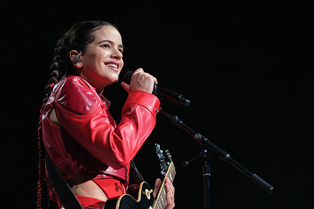 The singer Rosalia Vila Tobella, commonly known as Rosalía performs as part of her 'Motomami Tour' at the Wizkink Center, in Madrid. The world tour 'Motomami Tour', with which Rosalía will tour 16 countries, began in the city of Almería on July 6. Around a hundred people from the technical team are working with the singer, who has eight tracks to perform with a unique audiovisual display.