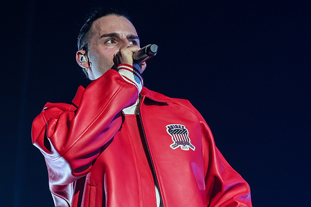 Matteo Professione known professionally as Ernia performs live on stage during the Tutti Hanno Paura Tour 2023 at Mediolanum Forum.