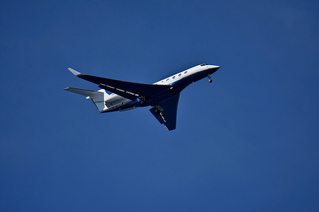 View of a Gulfstream Aerospace plane arriving at Marseille Provence Airport.