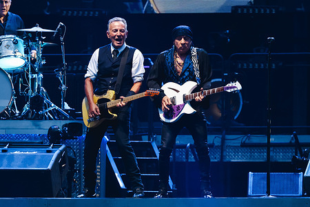 Bruce Springsteen, Steven Van Zandt and the E Street Band performs in concert during the Land of Hope & Dreams 2025 Tour at San Siro Stadium.