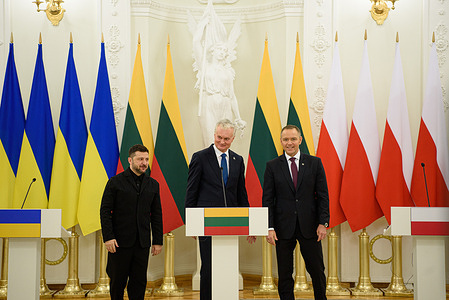 Polish President Karol Nawrocki , Ukrainian President Volodymyr Zelenskyy , Lithuanian President Gitanas Nauseda seen during the joint press-conference in the Presidential Palace. Polish President Karol Nawrocki, Ukrainian President Volodymyr Zelenskyy, and Lithuanian President Gitanas Nauseda met in Vilnius on Sunday to mark the 163rd anniversary of the January Uprising. The leaders accompanied by the First Ladies, took part in commemorative events including a solemn Mass at Vilnius Cathedral and wreath-laying ceremonies at the Old Rasai Cemetery, honoring the 1863–1864 uprising against the Russian Empire.

Within the Lublin Triangle framework, the presidents also held talks on regional security, military cooperation, and developments related to Russia’s war against Ukraine. The visit concluded with a joint press conference reaffirming their commitment to European security and regional solidarity.