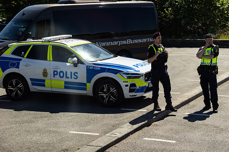 Swedish police is seen during the celebration to mark the Øresund Bridge's 25th anniversary.  The Öresund Bridge, which connects Danish capital Copenhagen in Denmark and Malmö in southern Sweden, was inaugurated 25 years ago.