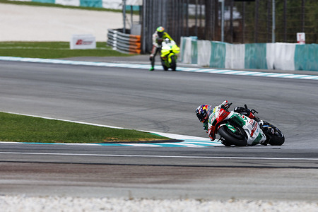 Number 5 LCR Honda Castrol rider Johann Zarco is seen in action during qualifying at the 2025 Petronas Grand Prix of Malaysia.