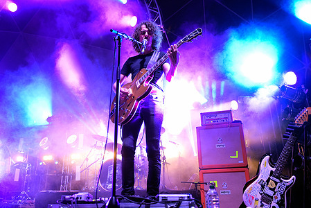 Andrea Appino, member of the Italian rock band Zen Circus, performs live at Villa Ada in Rome.