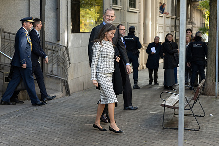 King Felipe of Spain and Queen Letizia of Spain seen during the visit to the Rey Juan Carlos University.