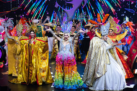 Dancers seen performing on the stage during the 50th anniversary of The Tiffany’s Show Pattaya.