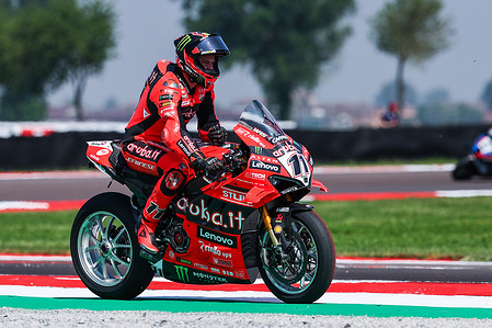 Nicolo Bulega of Aruba.it Racing - Ducati with Ducati Panigale V4R during FIM SBK Superbike World Championship Acerbis Italian Round - Free Practice at Cremona Circuit.