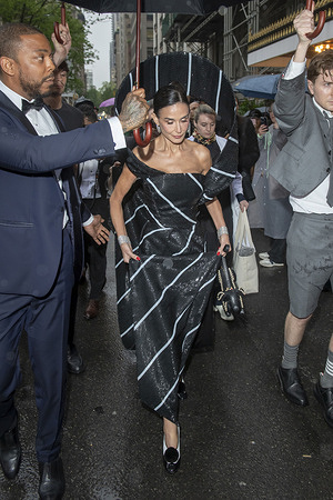 New York, United States - 05/05/2025 17:29:13: Demi Moore wearing Thom Browne departs the Pierre Hotel for 2025 Met Gala in New York City.