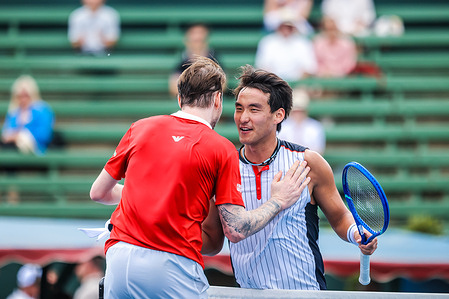 Bu Yunchaokete of China greets Alexander Bublik of Kazakhstan on Day 3 of the 2026 Kooyong Classic at Kooyong Lawn Tennis Club. Final Score : Bu Yunchaokete won with (6-4, 7-6⁵)