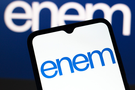 In this photo illustration, the Enem (Exame Nacional do Ensino Médio) logo is seen displayed on a smartphone screen.