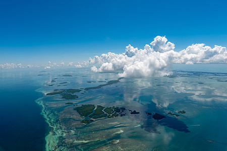 (EDITOR’S NOTE: Image taken from a plane) View of the Florida Keys. The island chain stretches 120 miles from mainland Florida towards Cuba.