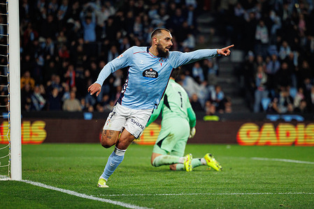 Borja Iglesias (RC Celta de Vigo) seen in action celebrating after goal during LaLiga EA Sports game between teams of RC Celta de Vigo and Real Madrid CF at Estadio de Balaidos RC Celta de Vigo 1 - 2 Real Madrid CF