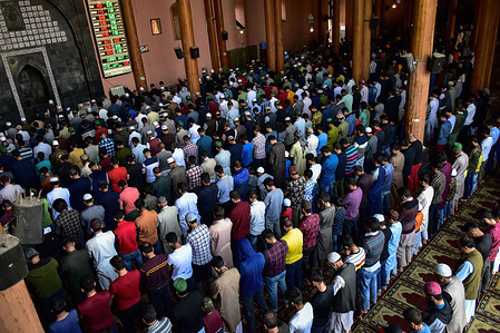 Kashmiri Muslims offer prayers inside the Jamia Masjid or Grand Mosque during the first day of Ramadan in Srinagar. Muslims throughout the world are marking the month of Ramadan, the holiest month in the Islamic calendar during which devotees fast from dawn till dusk.