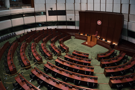 The newly renovated Legislative Council building after Protesters broke into the chambers on the anniversary.