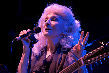 Grammy Award winning American singer songwriter of folk, blues, pop, and rock, Judith Marjorie Collins popularly known as Judy Collins performs live at Wickham festival in Hampshire.