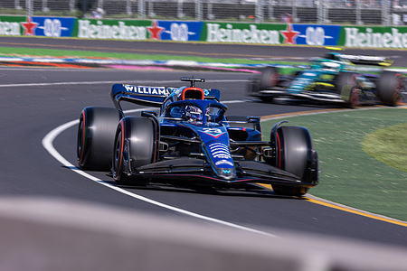 Alexander Albon of Thailand drives the number 23 Williams FW44 Mercedes during practice ahead of the 2022 Australian Grand Prix at the Albert Park Grand Prix circuit.