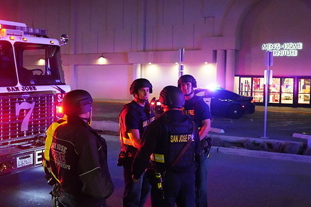Firefighters in body armor respond to the shooting at Westfield Valley Fair shopping mall. Shoppers are escorted out of Westfield Valley Fair after a Black Friday shooting that injured two people. Multiple law-enforcement agencies including San Jose Police, CHP and the Santa Clara County Sheriff’s Office responded within minutes ordering a shelter-in-place and sweeping the mall for any ongoing threat.