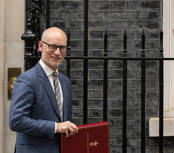 Stephen Kinnock, Secretary of State for Wales, leaves Prime Minister Andy Burnham's first cabinet meeting at 10 Downing Street, London.