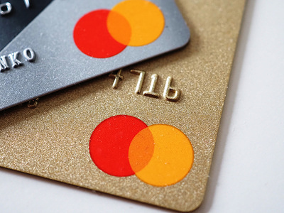 Close view of Mastercard debit card and a credit card.