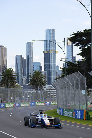 Kush Maini of India driving the Campos Racing (24) during F2 practice at the Australian Formula One Grand Prix.