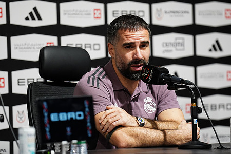 Real Madrid player Dani Carvajal speaks during a press conference ahead of the Spanish Super Cup final between Barcelona and Real Madrid and Atlético Madrid at King Abdullah Sports City.
