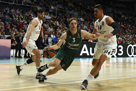 Nate Wolters, #3 of Zalgiris seen in action during the 2018/2019 Turkish Airlines Euro-league Regular Season Round 30 game between Real Madrid and Zalgiris Kaunas at WiZink center in Madrid.
(Final Score: Real Madrid 86:93 Zalgiris Kaunas)