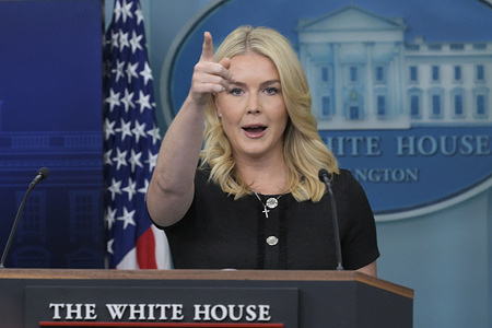 White House Press Secretary Karoline Leavitt speaks about Immigration, Minneapolis Shooting, etc during a press conference, at Brady Briefing Room/White House in Washington DC, USA.